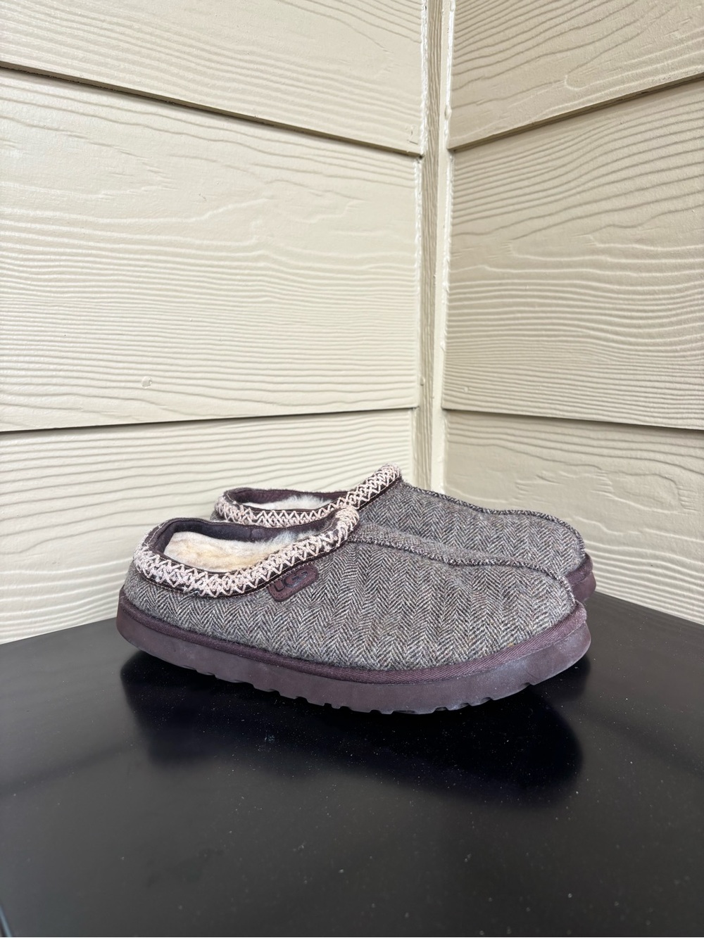 UGG Men's Gray Herringbone Slip-On Slippers